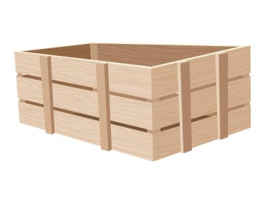 Wooden box. Retail, logistics, delivery, storage concept. Delivery container, empty parcel or shipping crates isolated vector illustration. Cargo distribution pack for food or products.