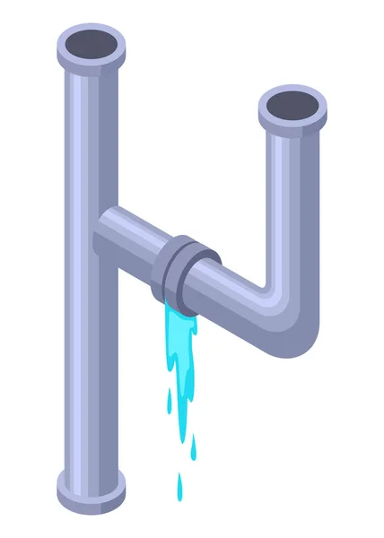 Leaking Pipes Isometric Broken Pipe Tube Leaking Water Plumbing Construction — Stock Vector