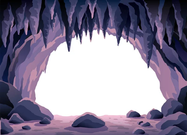 Höhlenlandschaft Steinhöhleneingang Mit Leerem Weißen Raum Inneren Prähistorischer Dungeon Eingang — Stockvektor