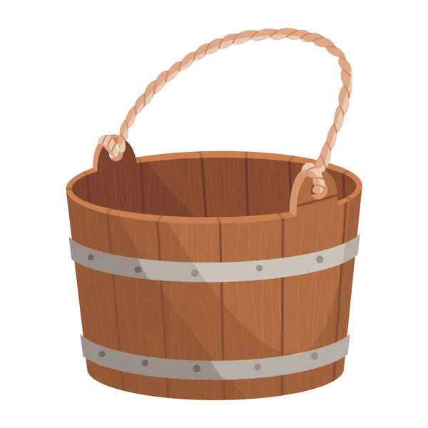 Wooden Bucket Handle Water Container Empty Pail Spa Sauna Vector — Stock Vector