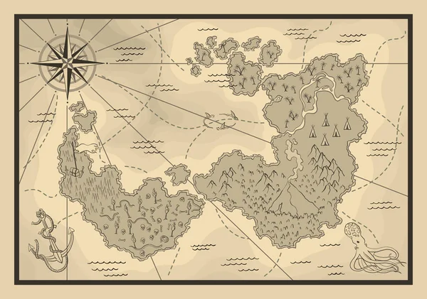 Cartoon Island Map Template Next Level Game Adventures Treasure Hunt — Stockvektor