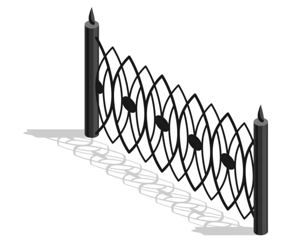 Isometric Fence Icon Urban Real Estate Boundary Element Spans Fences — 스톡 벡터