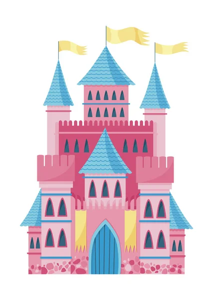 童话城堡 卡通奇幻宫殿 矢量中世纪堡垒或要塞 童话王国的建筑 — 图库矢量图片