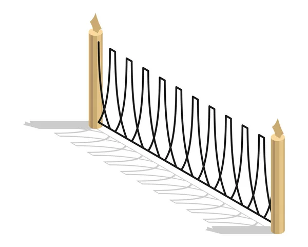 Isometric Fence Icon Urban Real Estate Boundary Element Spans Fences — Vetor de Stock