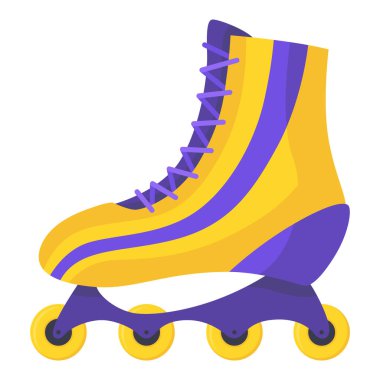 Patenlerle. Çizgi film patenleri, tekerlekli retro ayakkabılar, çocuk spor ayakkabıları. Dahili paten vektör simgesi. Yaz sporları ekipmanı.