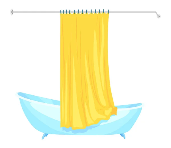 Casa Banho Dos Desenhos Animados Banheira Azul Vintage Cortina Amarela — Vetor de Stock