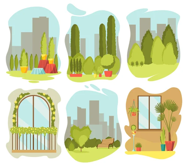 Városi Kertészeti Készlet Ökológiai Fenntartható Zöld Életmód Városi Növények Városi — Stock Vector