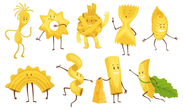 Doodle Pasta Personages Schattig Italiaans Tarwevoer Pasta Noedels Karakter Ontwerp — Stockvector