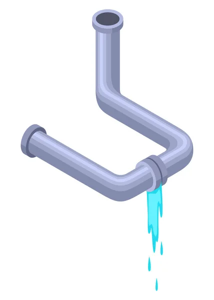 Läckande Rör Isometriska Bruten Rörledning Med Läckande Vatten Vvs Rörledning — Stock vektor