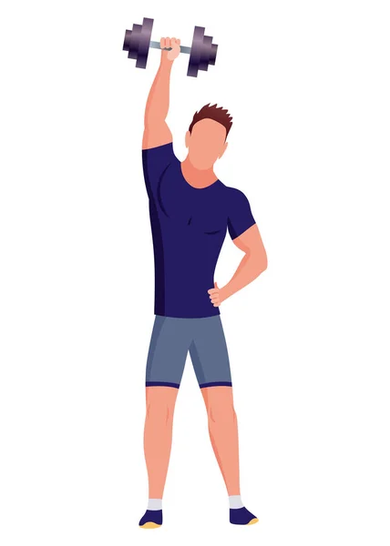 stock vector People at sport gym. Male character with kettlebell. Healthy and active lifestyle, vector in flat style. Sport exercise, fitness for body.