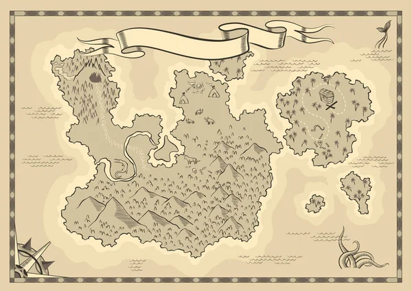 Antigo Mapa Antigo Tesouro Modelo Mapa Ilha Dos Desenhos Animados —  Vetores de Stock