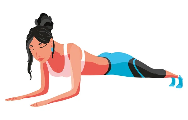 Fille Tient Dans Planche Effectue Des Exercices Pour Les Muscles — Image vectorielle