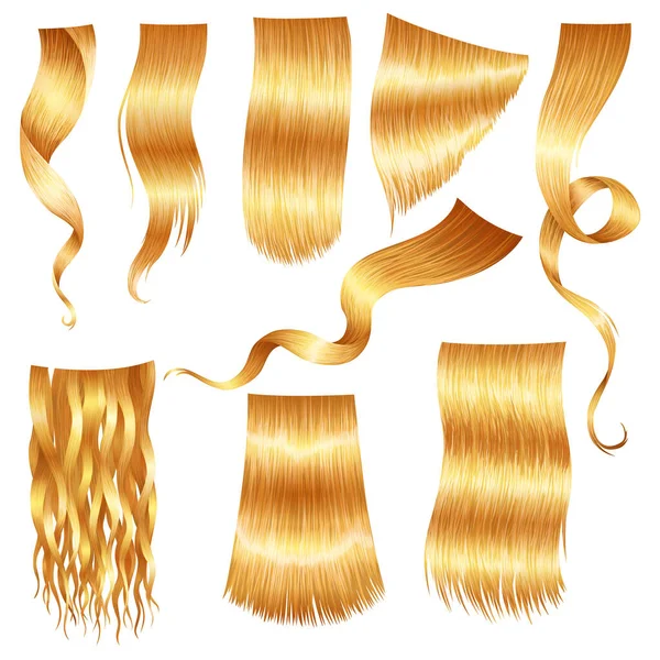 Parlak Sarı Kadın Saç Koleksiyonu Saç Kesimi Saç Bakımı Güzellik — Stok Vektör