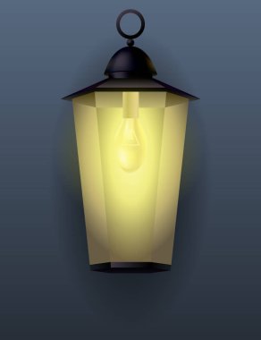 Garden lamp. Classic street lamp. Outdoor lighting of city. Vintage urban design. Outdoor wall garden light lamp style. Street light. Old style metal electricity lamp.