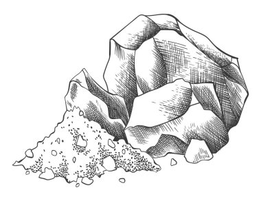 Sea salt sketch. Hand draw spice, vintage sea powder. Food ingredients to cook, isolated coloring vector illustration.