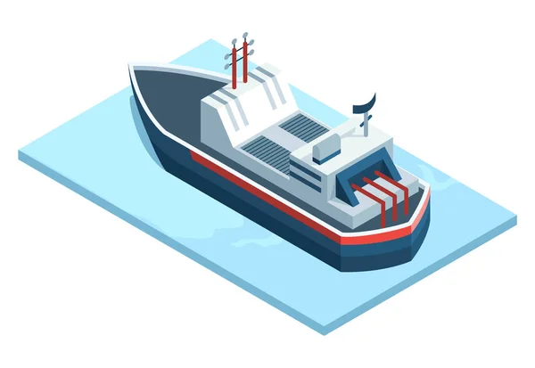 Seaport Isometric Icon Element Ship Marine Industrial Transport Container Cargo — Stock Vector