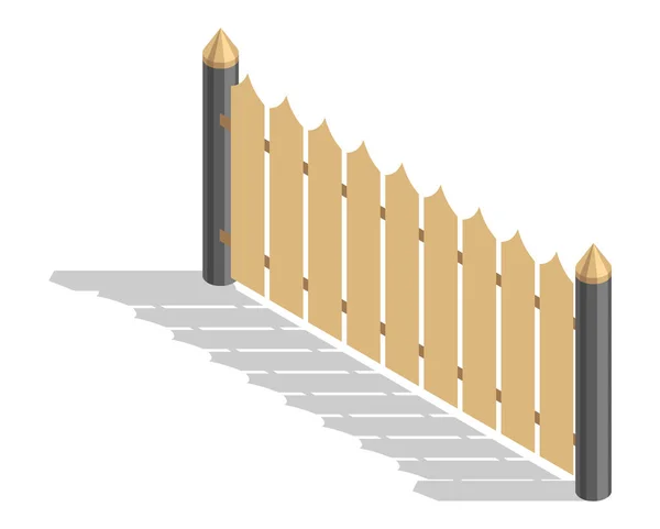 Isometrischer Zaun Grenzelement Städtischer Immobilien Überspannt Zäune Aus Holz Und — Stockvektor