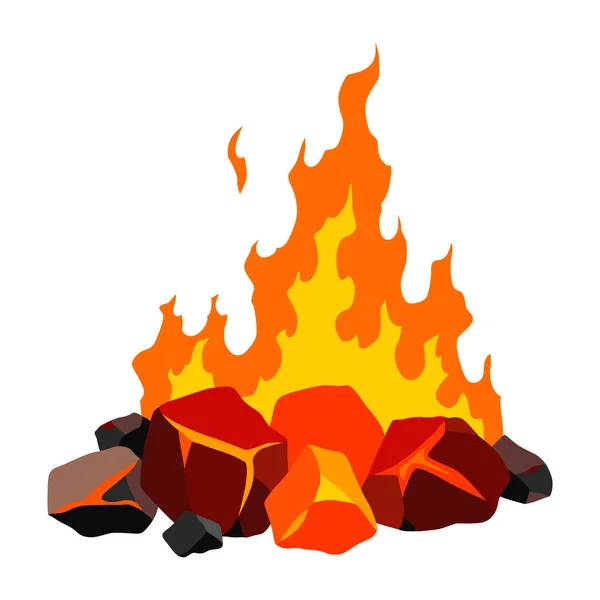 Палаюче Вугілля Реалістичний Яскравий Вогонь Полум Вугільній Купі Крупним Планом — стоковий вектор