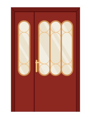 Front door. Closed entrance house in modern flat design. Decorative element isolated on white background. Vector illustration.