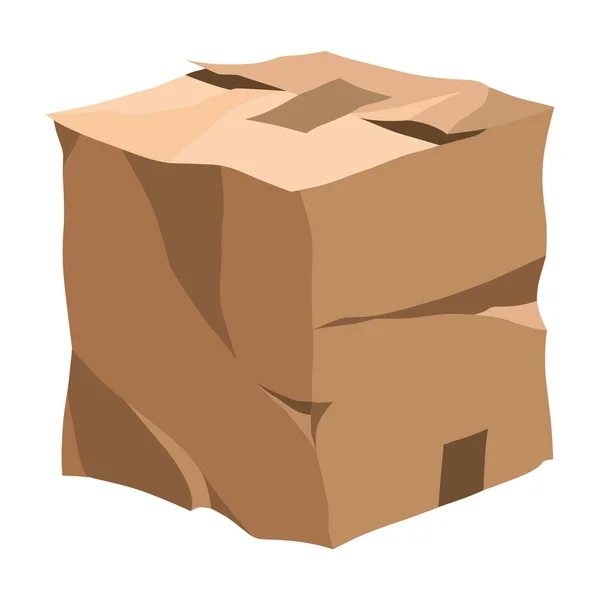 Damaged Cardboard Box Crumpled Brown Bag Storage Retail Logistics Delivery — Vetor de Stock