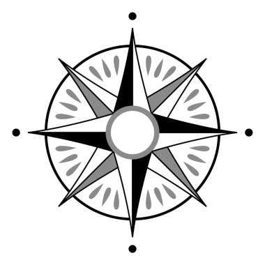 Rüzgar gülü pusulası. Kardinal istikametini gösteren bir navigasyon cihazı. Vektör denizcilik pusula işareti.