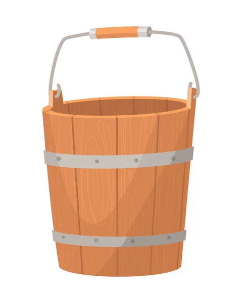 Holzeimer Mit Stiel Und Ohne Wasser Behälter Oder Leerer Eimer — Stockvektor