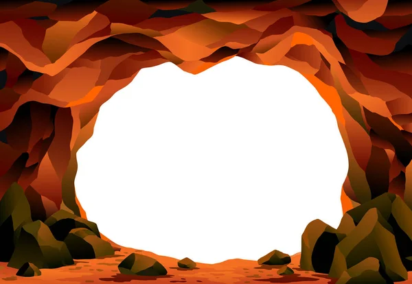 Пещерный Пейзаж Каменный Вход Пещеру Пустым Белым Пространством Доисторический Вход — стоковый вектор