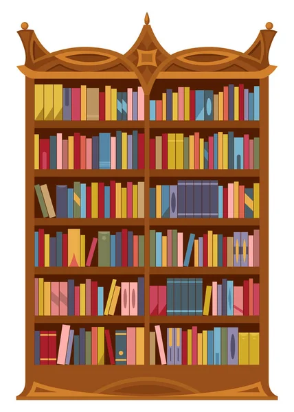 Bibliotheksinnenraum Mit Bücherregalen Bücherregalen Luxus Bibliothek Innenraum Mit Holzmöbeln Gemütlicher — Stockvektor