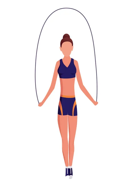 健身房的人 有跳绳的女人健康而积极的生活方式 平淡的生活方式 运动锻炼 — 图库矢量图片