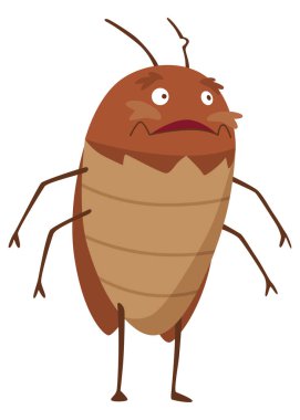 Pis hamamböceği. Komik kahverengi böcek. Sevimli parazit, vahşi yaşam etiketi. Çizgi film böcek haşere vektör çizimi.