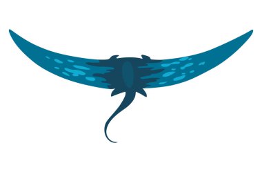 İğneli balık. Su altında yüzen bir deniz hayvanı. Şirin çizgi film vatozu. Beyaz arka planda izole edilmiş sevimli deniz yaratığı. Vahşi yaşam, doğa konsepti. Manta ışınının vektör illüstrasyonu.