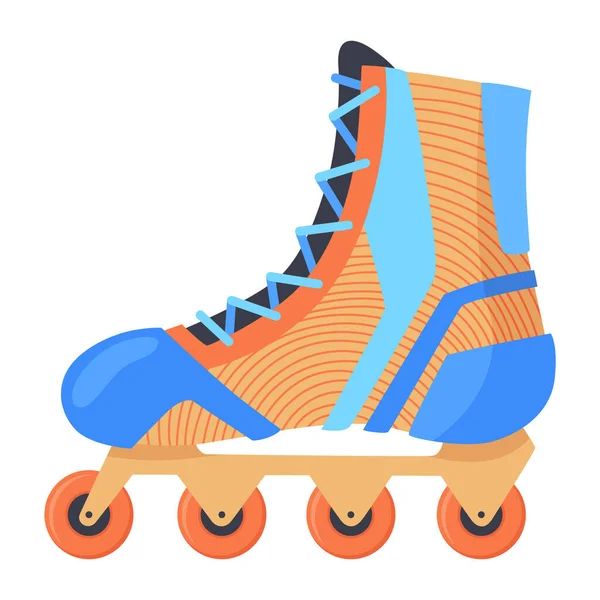 轮滑者 卡通溜冰鞋 复古鞋车轮 孩子运动鞋 内联滑行矢量图标 夏季体育用品 — 图库矢量图片