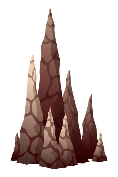 史达林螨冰柱状向上生长 在洞穴中形成矿物质 天然褐色石灰石 石材图标 自然生长地质结构 — 图库矢量图片