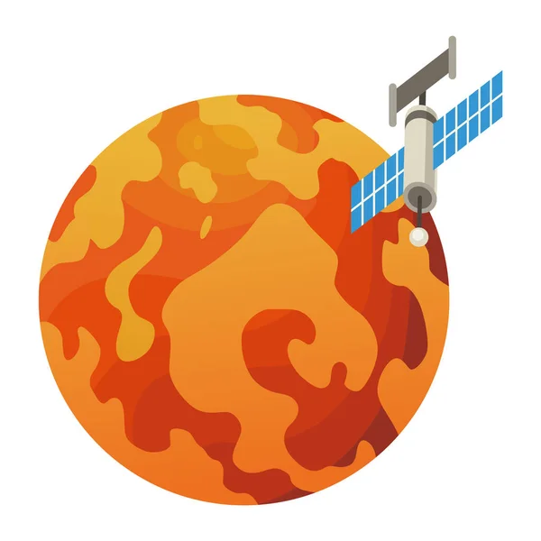 Elemento Espacial Isométrico Planeta Con Imagen Satelite Exploración Espacial Elemento — Vector de stock