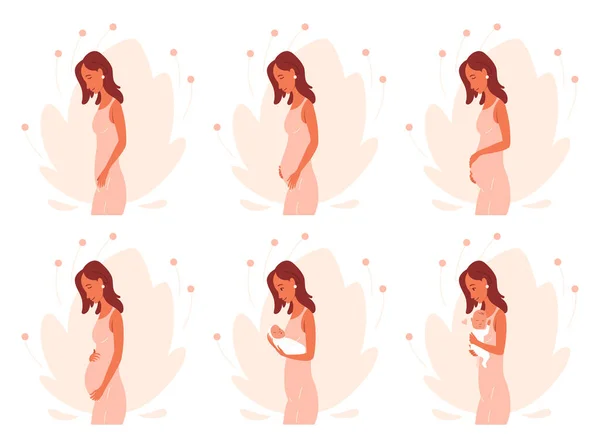 Концепция Календаря Беременности Женщина Зачатия Родов Этапы Изменений Женском Организме — стоковый вектор