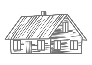 Kırsal manzara elemanı, klasik eskiz ikonu. Oyma tasarım elementi. El çizimi kırsal vektör çizimi.