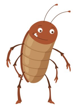 Pis hamamböceği. Komik kahverengi böcek. Sevimli parazit, vahşi yaşam etiketi. Çizgi film böcek haşere vektör çizimi.