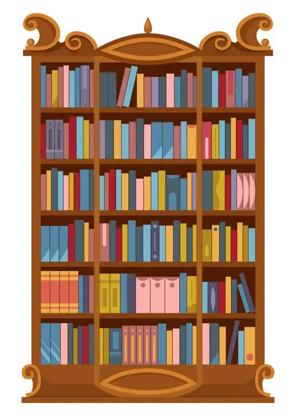 Library Interior Bookcases Book Shelves Interior Luxury Library Wooden Furniture — Stock Vector