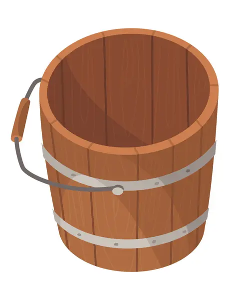 Wooden Bucket Handle Water Container Empty Pail Spa Sauna Vector — Vettoriale Stock