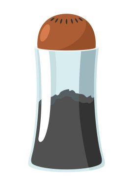 Biber ikonu. Cam kavanoz, mutfak çeşnili biber mahzeni baharat tozu serpmek için aromalı. İçindekiler, yemek için çeşniler. Baharat tozu besinlerinin vektör çizimi.