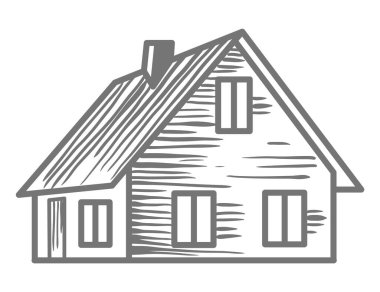 Kırsal manzara elemanı, klasik eskiz ikonu. Oyma tasarım elementi. El çizimi kırsal vektör çizimi.