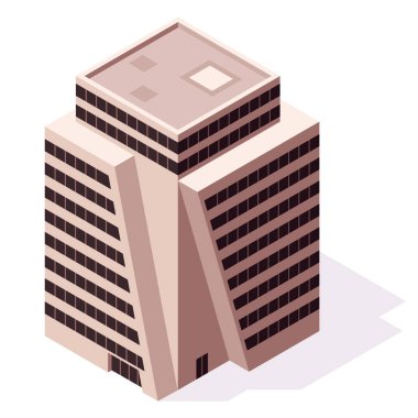 Isometric ofisler ya da iş merkezi simgesi. Şehir binası şehir haritası oluşturma. Mimari vektör 3d illüstrasyon. Bilgi elemanı. Şehir evi kompozisyonu.