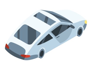 Şehir izometrik araba ikonu. Düz renkli bir otomobil. Grafik tasarım elementi. Kentsel ulaşım illüstrasyonu.