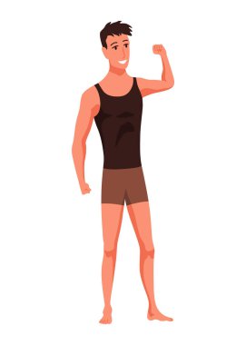 Erkek figürü simgesi. Vücut ön görünümü. İnsan anatomisi, ayakta duran adam. Çizgi film tarzında vektör illüstrasyonu.