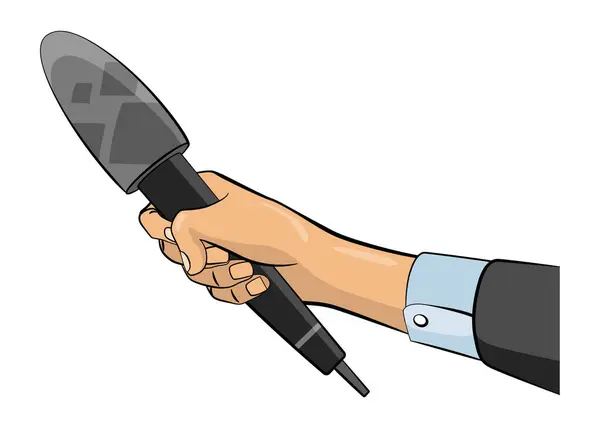 Journalist Pop Art Comic Style Hand Hold Microphone Voice Recorder — Stock Vector
