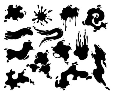 Paint blots. Creative isolated paint brush strokes or spots. Ink smudge abstract shape stains set with texture. Grunge design elements. Collection of different drops.