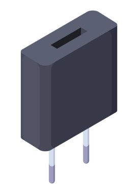 Şarj izometrik simgesi. USB prize tak. Cep telefonu şarj aleti, şarj ekipmanı. Beyaz arkaplanda izole edilmiş web tasarımı için vektör illüstrasyonu.