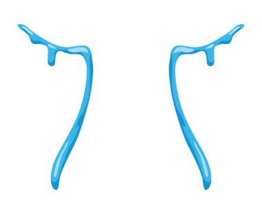 Cartoon tear drops icon. Sorrow cry streams, tear blob. Crying fluid, falling blue water drops. Isolated vector for sorrowful character weeping expression. Wet grief droplets.
