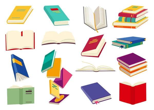 Vektör Kitapları Simgesi Ayarlandı Öğrenme Eğitim Konsepti Kitapların Defterlerin Farklı — Stok Vektör