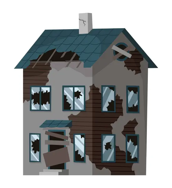 Vieille Maison Habitation Altérée Maison Abandonnée Mauvais État Mauvais Vieux — Image vectorielle